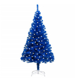 Sapin de Noël artificiel pré-éclairé et support bleu 240 cm PVC