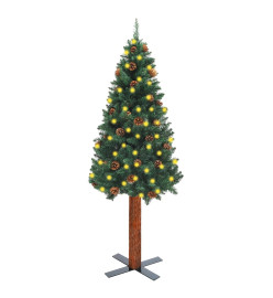 Sapin de Noël mince pré-éclairé et bois véritable/pommes de pin