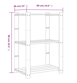 Support de rangement à 3 niveaux gris 60x38x90 cm bois de pin