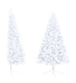 Sapin de Noël artificiel pré-éclairé moitié/support blanc 210cm