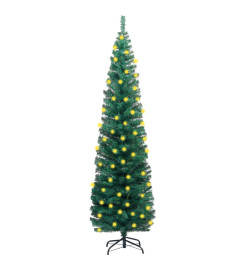 Sapin de Noël artificiel mince pré-éclairé/support vert 210 cm