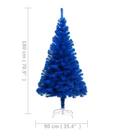 Sapin de Noël artificiel pré-éclairé et support bleu 180 cm PVC