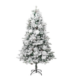 Sapin de Noël pré-éclairé avec neige floquée/cônes 195cm PVC/PE