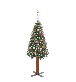 Sapin de Noël mince pré-éclairé et boules vert 180 cm PVC