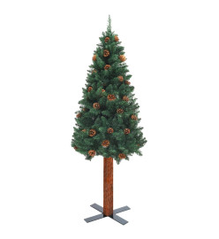 Sapin de Noël mince pré-éclairé et boules vert 180 cm PVC