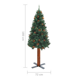 Sapin de Noël mince pré-éclairé et boules vert 180 cm PVC