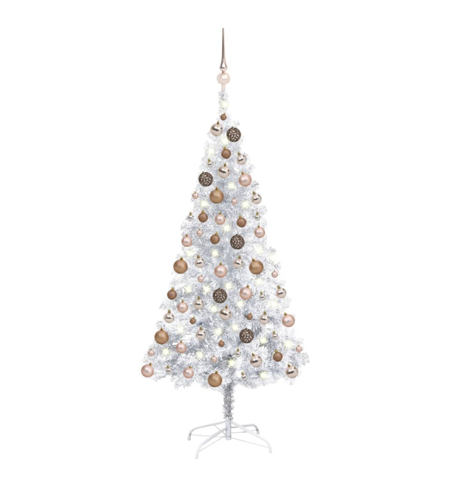 Arbre de Noël artificiel pré-éclairé/boules argenté 120 cm PET