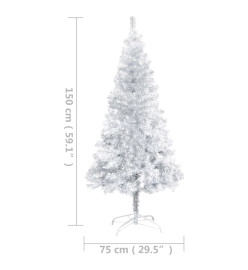 Sapin de Noël artificiel pré-éclairé/support argenté 150 cm PET