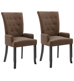 Chaises à manger avec accoudoirs lot de 2 marron tissu