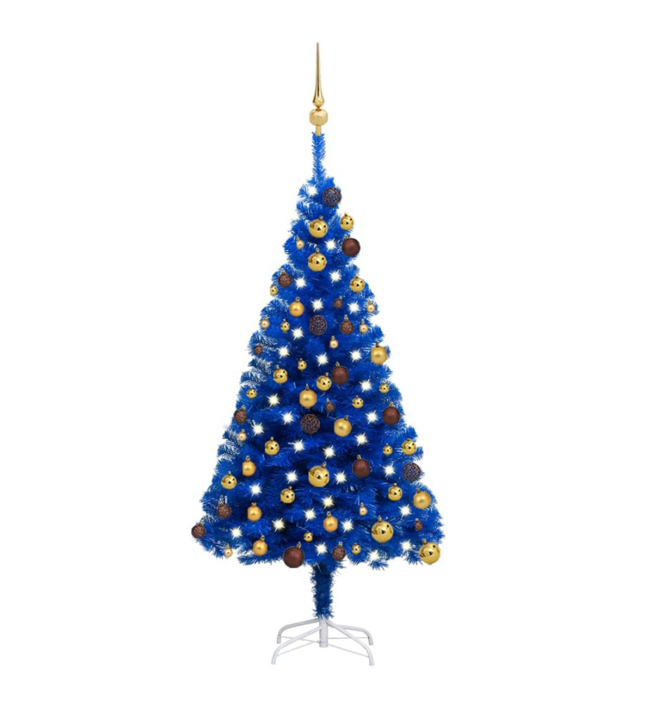 Arbre de Noël artificiel pré-éclairé et boules bleu 120 cm PVC