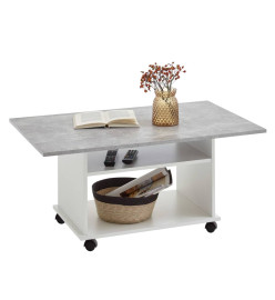 FMD Table basse avec roulettes Gris béton et blanc