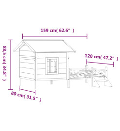 Chenil gris 159x120x88,5 cm bois de pin solide