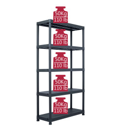 Étagère de rangement Noir 250 kg 80x40x180 cm Plastique