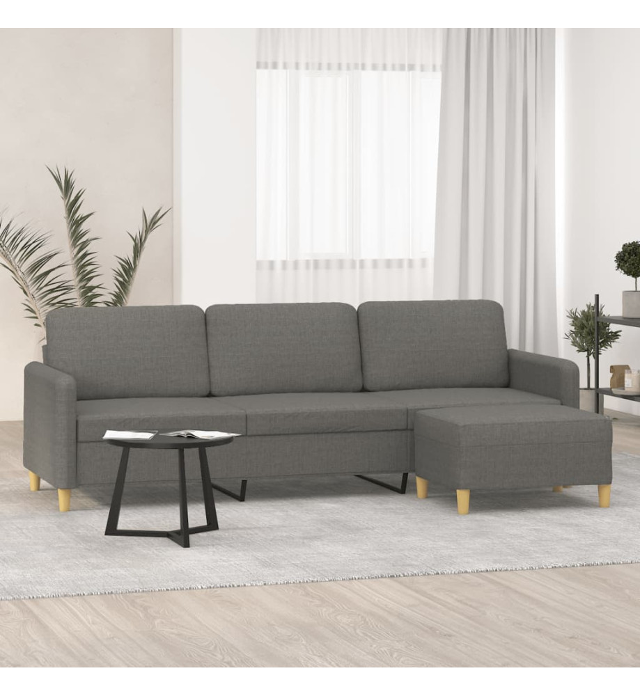 Canapé à 3 places avec repose-pieds Gris foncé 210 cm Tissu