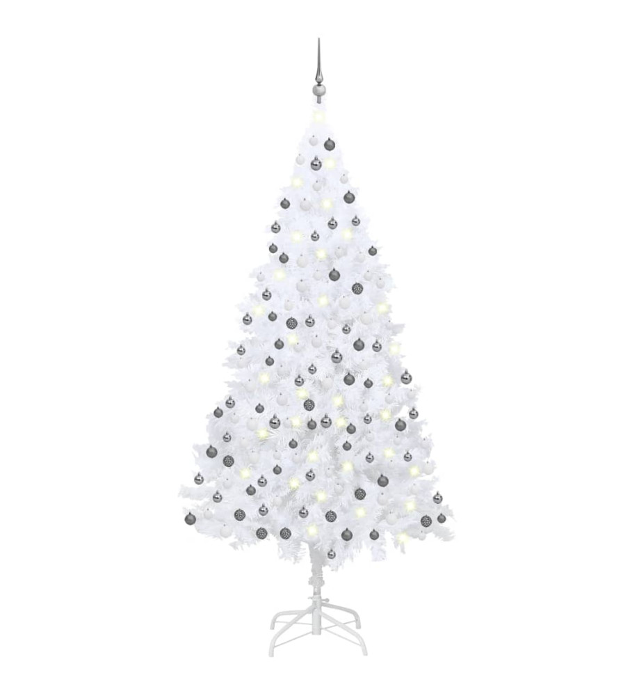 Arbre de Noël artificiel pré-éclairé et boules blanc 240 cm