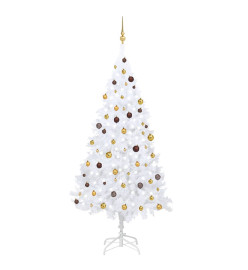 Arbre de Noël artificiel pré-éclairé et boules blanc 240 cm