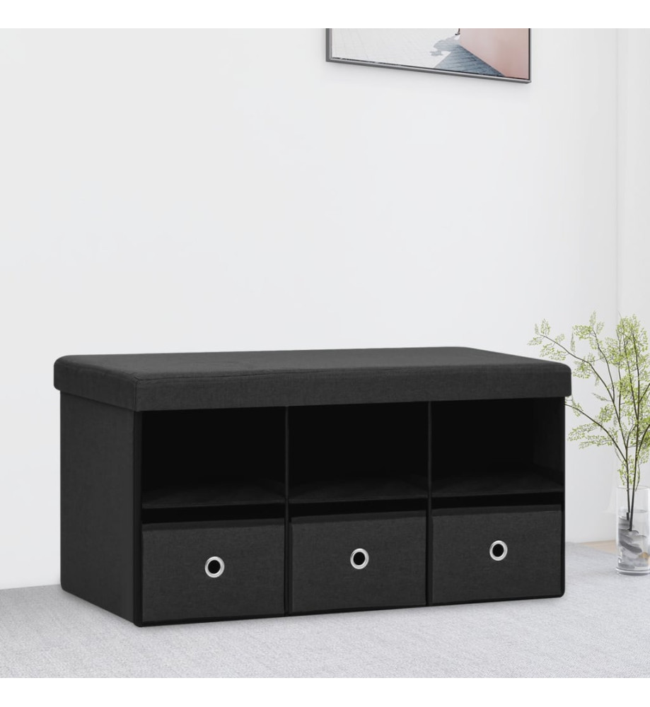 Banc de rangement pliable Noir 76x38x38 cm Faux lin