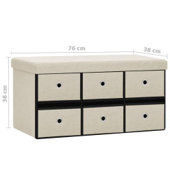 Banc de rangement pliable Blanc crème 76x38x38 cm Faux lin