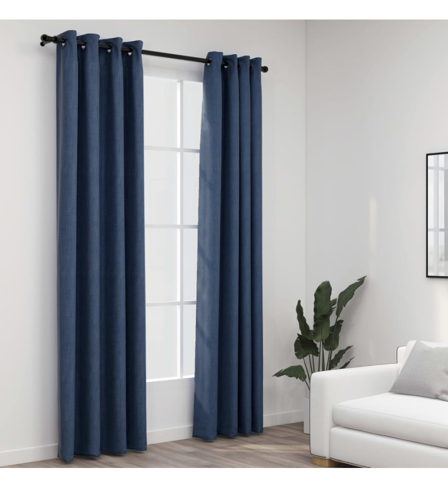 Rideaux occultants Aspect lin avec œillets 2 pcs Bleu 140x225cm