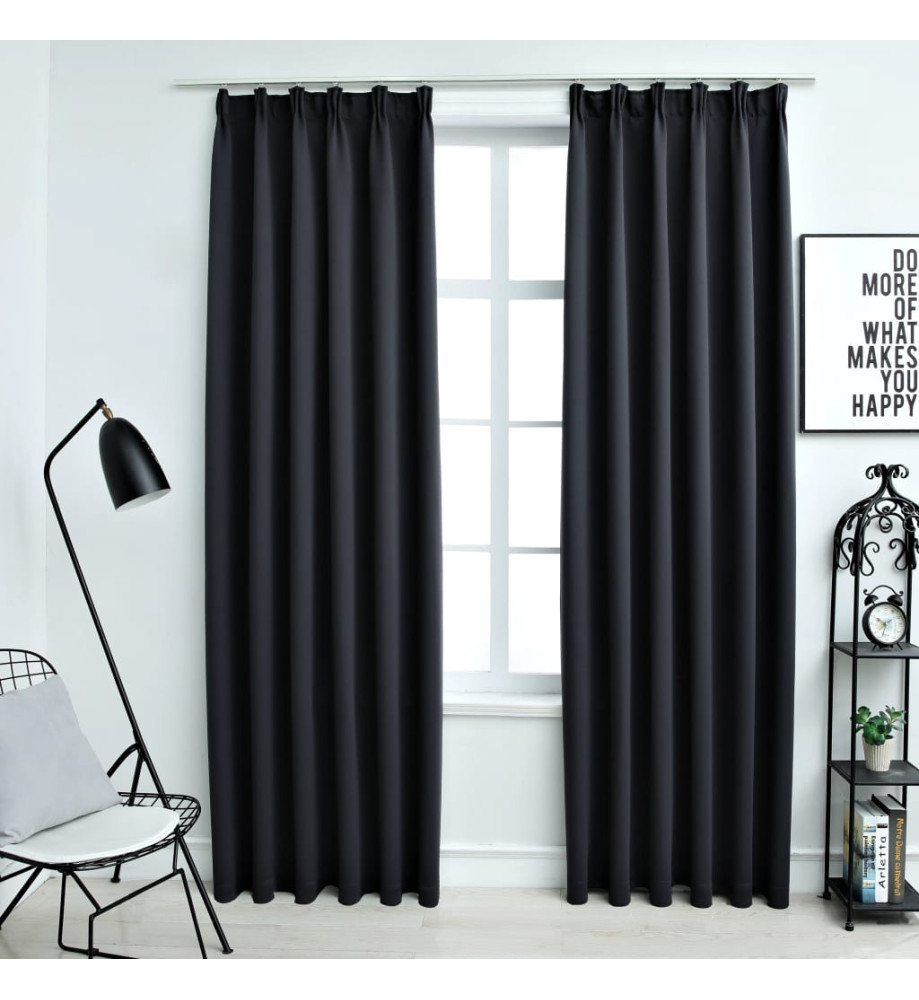 Rideaux occultants avec crochets 2 pcs Noir 140x175 cm