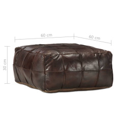 Pouf 60 x 60 x 30 cm Marron foncé Cuir véritable de chèvre