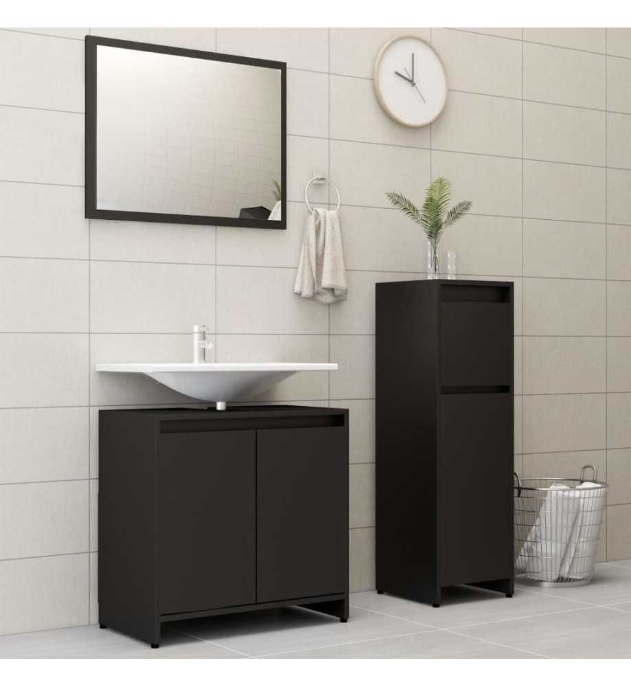 Ensemble de meubles de salle de bain 3 pcs Noir Aggloméré