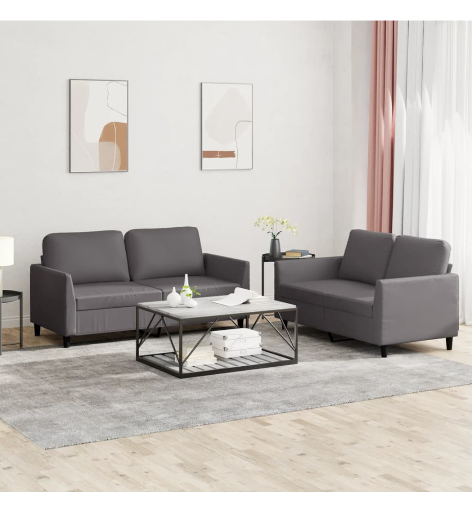 Ensemble de canapés 2 pcs avec coussins Gris Similicuir