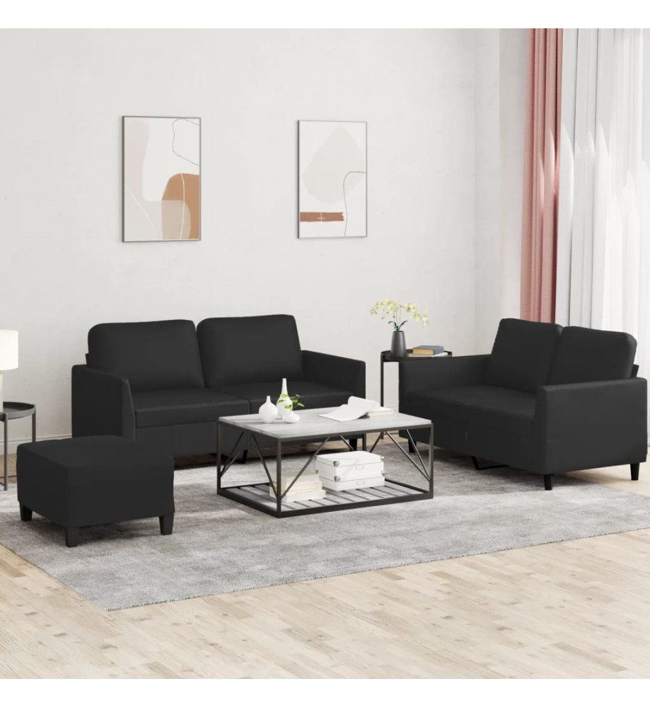 Ensemble de canapés 3 pcs avec coussins Noir Similicuir