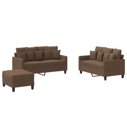 Ensemble de canapés 3 pcs avec coussins Marron Tissu