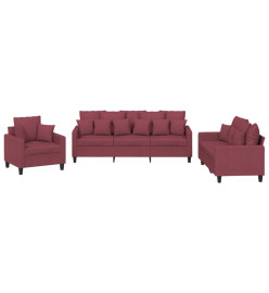 Ensemble de canapés 3 pcs avec coussins rouge bordeaux tissu