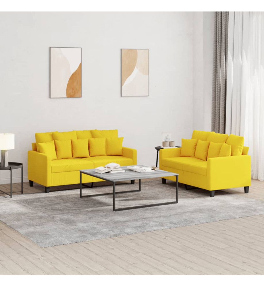 Ensemble de canapés 2 pcs avec coussins Jaune clair Tissu