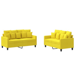 Ensemble de canapés 2 pcs avec coussins Jaune clair Tissu