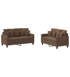 Ensemble de canapés 2 pcs avec coussins Marron Tissu