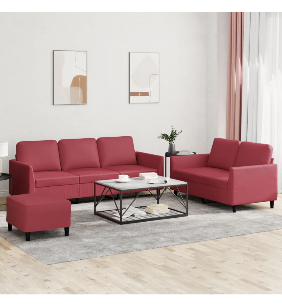 Ensemble de canapés 3 pcs et coussins Rouge bordeaux Similicuir