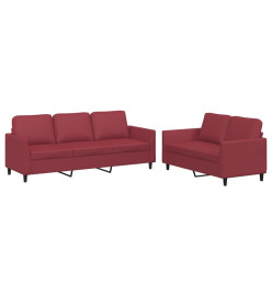 Ensemble de canapés 2 pcs et coussins Rouge bordeaux Similicuir