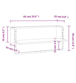 Étagère murale avec barre chêne fumé 65x25x30 cm