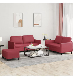 Ensemble de canapés 3 pcs et coussins Rouge bordeaux Similicuir