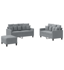 Ensemble de canapés 3 pcs avec coussins Gris clair Tissu