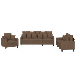 Ensemble de canapés 3 pcs avec coussins marron tissu