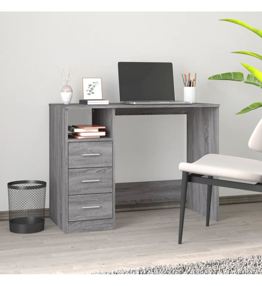 Bureau avec tiroirs Sonoma gris 102x50x76 cm Bois d'ingénierie