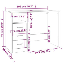 Bureau avec tiroirs Sonoma gris 102x50x76 cm Bois d'ingénierie