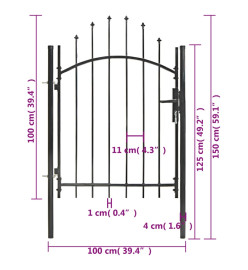 Portail de jardin Acier 1 x 1,5 m Noir