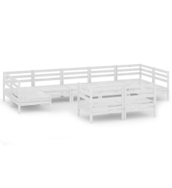 Salon de jardin 9 pcs Blanc Bois de pin massif