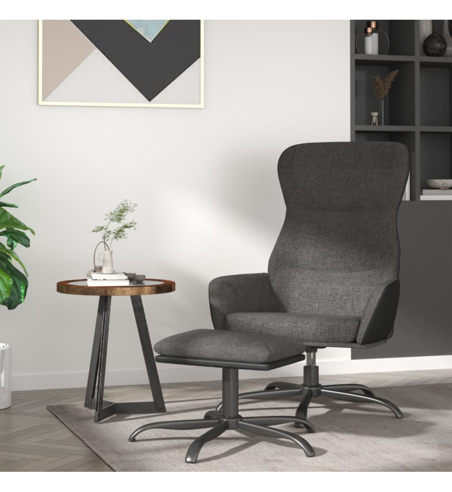 Chaise de relaxation avec tabouret Gris foncé Tissu