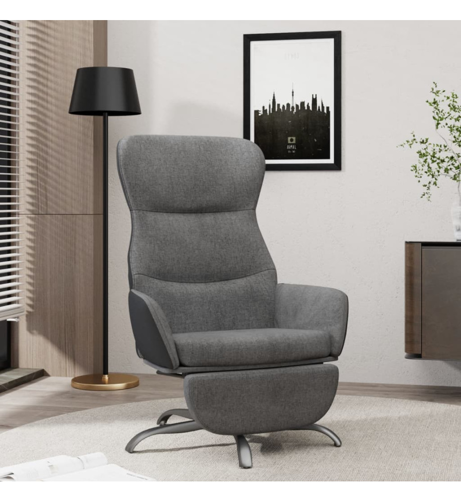 Chaise de relaxation avec repose-pied Gris foncé Tissu