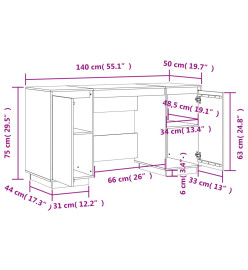 Bureau noir 140x50x75 cm bois massif de pin