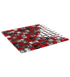 Carreaux mosaïque 11 pcs Noir et rouge 30x30 cm Verre