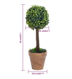 Plantes de buis artificiel 2 pcs avec pots Boule Vert 56 cm