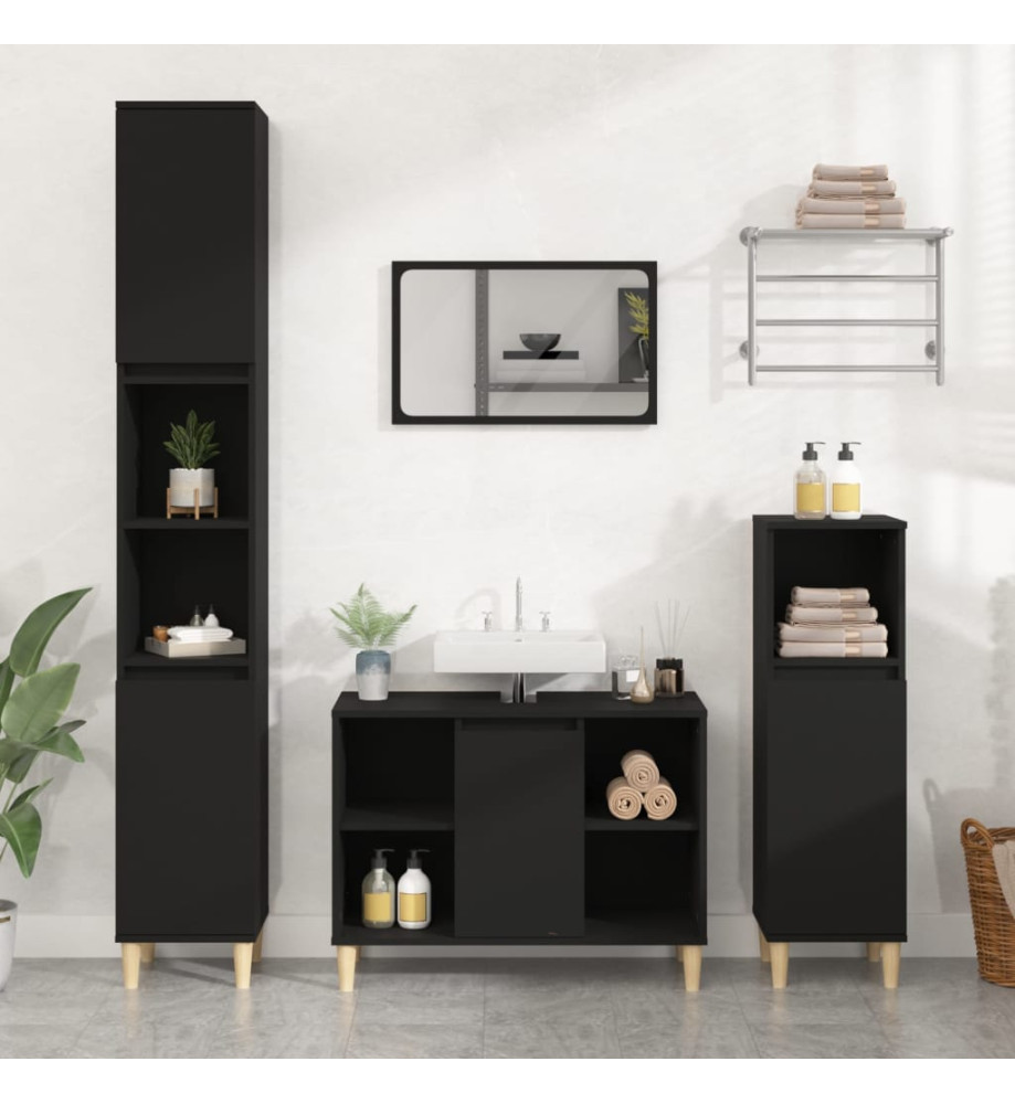 Ensemble de meubles salle de bain 3 pcs noir bois d'ingénierie