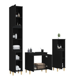 Ensemble de meubles salle de bain 3 pcs noir bois d'ingénierie